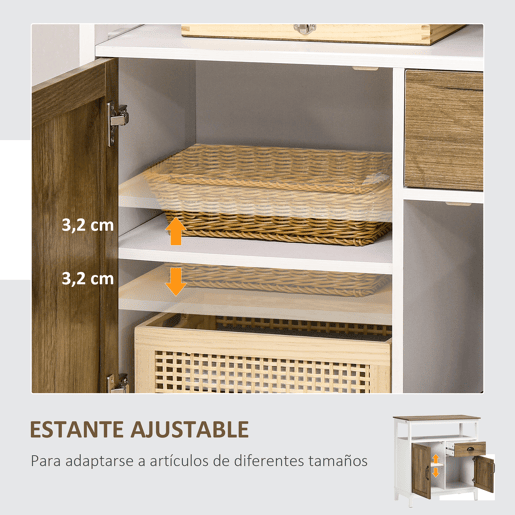 HOMCOM Aparador Sala de Estar Armário de Armazenamento de Madeira com 2 Portas Gaveta e Prateleira Ajustável para Sala de Jantar Cozinha Dormitório 76,6x35x81,5 cm Branco e Madeira Envelhecida