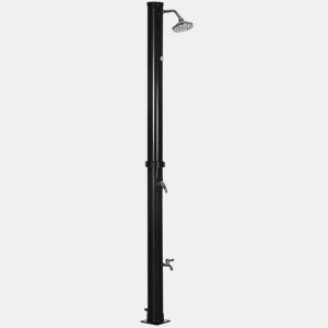 Outsunny Duche Solar de Jardim 20L Duche de Exterior com Cabeçal Redondo Torneira de Água Quente Máximo 60? e Duche de Pés para Piscina Pátio Praia 15,5x15,5x222 cm Preto