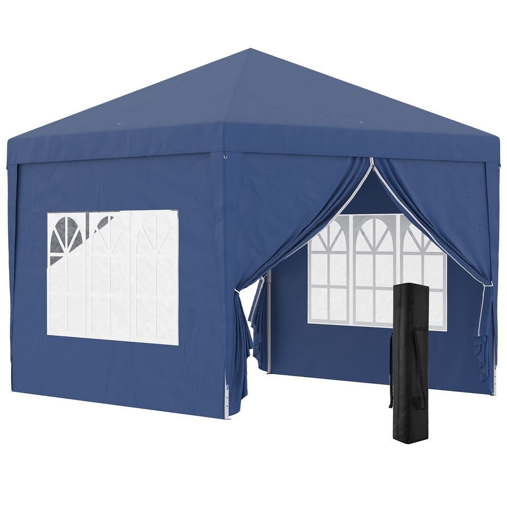 Outsunny carpa plegable pop-up gazebo 3x3 m cenador plegable con 4 paredes laterales anti-uv y bolsa de transporte para camping fiestas azul