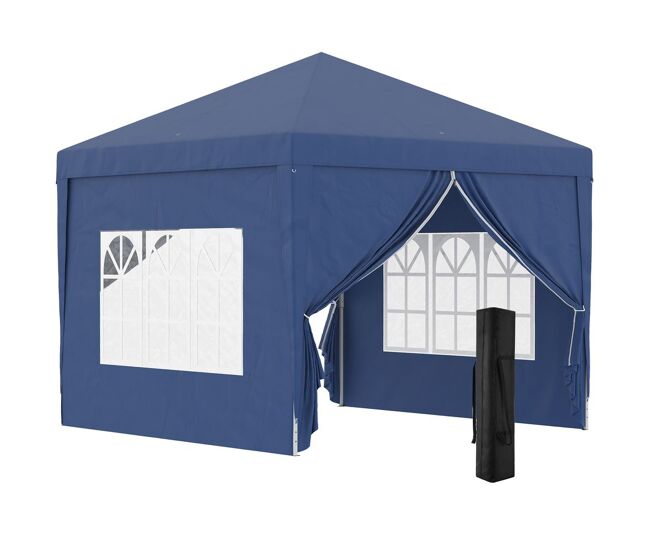 Outsunny carpa plegable pop-up gazebo 3x3 m cenador plegable con 4 paredes laterales anti-uv y bolsa de transporte para camping fiestas azul