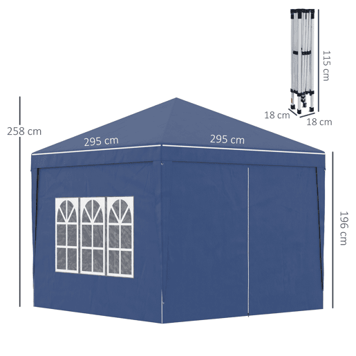 Outsunny Tenda de Jardim com Paredes Laterais Amovíveis Janelas Porta com Zíper e Bolsa de Transporte 295x295x195-258 cm Azul Outsunny Tenda de Jardim com Paredes Laterais Amovíveis Janelas Porta com Zíper e Bolsa de Transporte 295x295x195-258 cm Azul