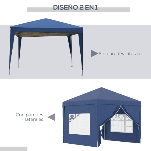 Outsunny Tenda de Jardim com Paredes Laterais Amovíveis Janelas Porta com Zíper e Bolsa de Transporte 295x295x195-258 cm Azul Outsunny Tenda de Jardim com Paredes Laterais Amovíveis Janelas Porta com Zíper e Bolsa de Transporte 295x295x195-258 cm Azul