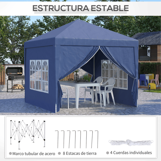 Outsunny Tenda de Jardim com Paredes Laterais Amovíveis Janelas Porta com Zíper e Bolsa de Transporte 295x295x195-258 cm Azul Outsunny Tenda de Jardim com Paredes Laterais Amovíveis Janelas Porta com Zíper e Bolsa de Transporte 295x295x195-258 cm Azul