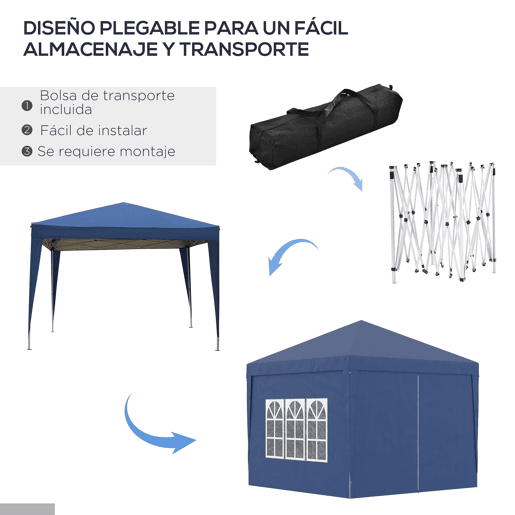 Outsunny Tenda de Jardim com Paredes Laterais Amovíveis Janelas Porta com Zíper e Bolsa de Transporte 295x295x195-258 cm Azul Outsunny Tenda de Jardim com Paredes Laterais Amovíveis Janelas Porta com Zíper e Bolsa de Transporte 295x295x195-258 cm Azul