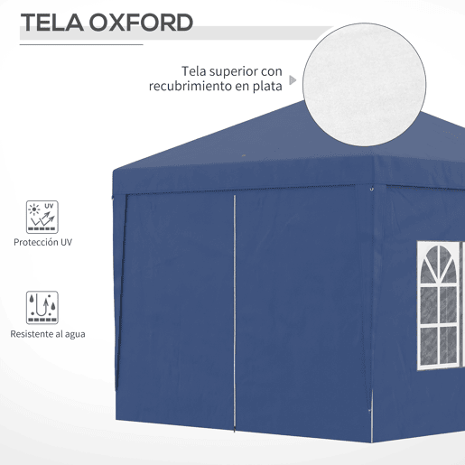 Outsunny Tenda de Jardim com Paredes Laterais Amovíveis Janelas Porta com Zíper e Bolsa de Transporte 295x295x195-258 cm Azul Outsunny Tenda de Jardim com Paredes Laterais Amovíveis Janelas Porta com Zíper e Bolsa de Transporte 295x295x195-258 cm Azul