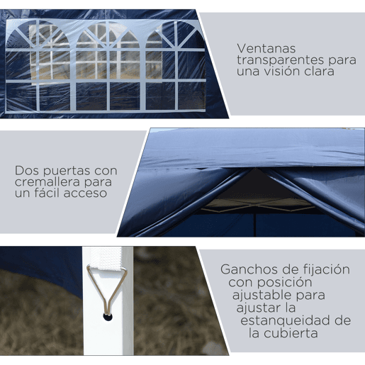 Outsunny Tenda de Jardim com Paredes Laterais Amovíveis Janelas Porta com Zíper e Bolsa de Transporte 295x295x195-258 cm Azul Outsunny Tenda de Jardim com Paredes Laterais Amovíveis Janelas Porta com Zíper e Bolsa de Transporte 295x295x195-258 cm Azul