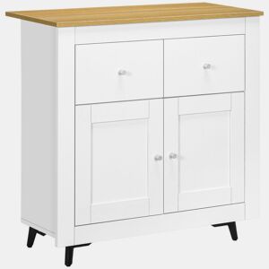 HOMCOM Aparador de Cozinha Móvel Auxiliar de Sala de Estar Moderno com Portas Dupla e 2 Gavetas para Sala de Estar Entrada Escritório 78x35x80 cm Branco e Madeira