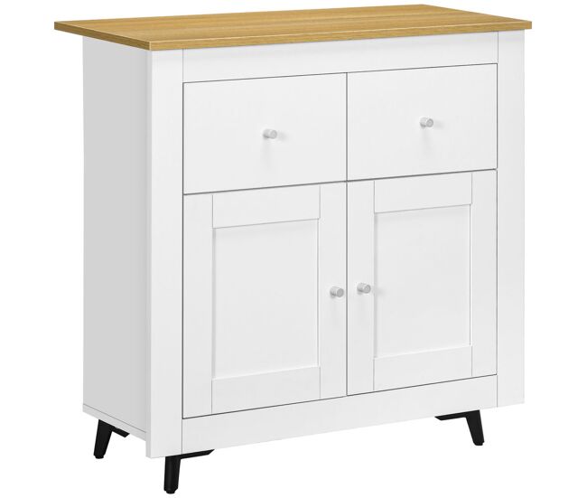 Homcom aparador de cocina buffet auxiliar de comedor moderno con puertas dobles y 2 cajones para salón entrada oficina 78x35x80 cm blanco