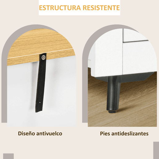 HOMCOM Aparador de Cozinha Móvel Auxiliar de Sala de Estar Moderno com Portas Dupla e 2 Gavetas para Sala de Estar Entrada Escritório 78x35x80 cm Branco e Madeira