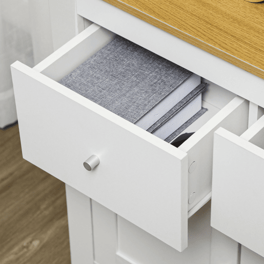HOMCOM Aparador de Cozinha Móvel Auxiliar de Sala de Estar Moderno com Portas Dupla e 2 Gavetas para Sala de Estar Entrada Escritório 78x35x80 cm Branco e Madeira