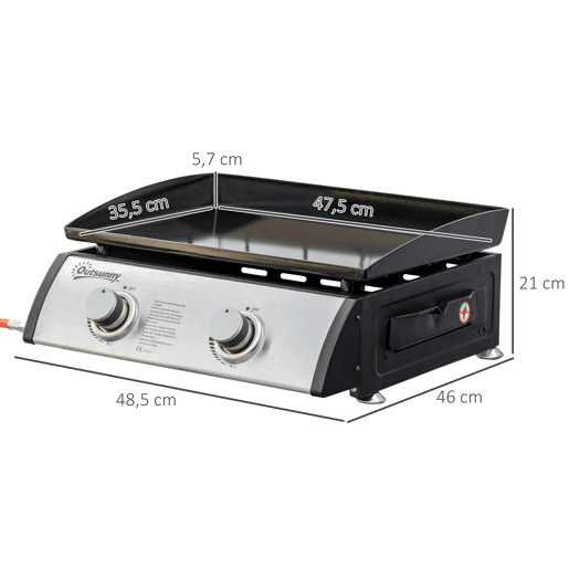 Outsunny Chapa a Gás de Mesa com 2 Queimadores de Aço Inoxidável 6 kW Chapa Portátil para Jardim Piquenique Campismo 48,5x46x21 cm Preto e Prata Outsunny Chapa a Gás de Mesa com 2 Queimadores de Aço Inoxidável 6 kW Chapa Portátil para Jardim Piquenique Campismo 48,5x46x21 cm Preto e Prata