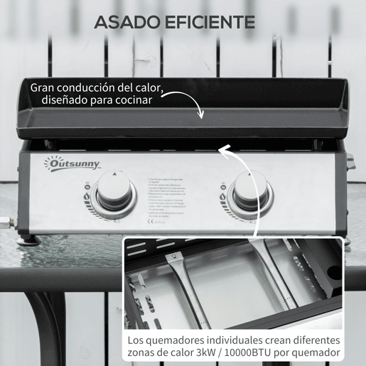 Outsunny Chapa a Gás de Mesa com 2 Queimadores de Aço Inoxidável 6 kW Chapa Portátil para Jardim Piquenique Campismo 48,5x46x21 cm Preto e Prata Outsunny Chapa a Gás de Mesa com 2 Queimadores de Aço Inoxidável 6 kW Chapa Portátil para Jardim Piquenique Campismo 48,5x46x21 cm Preto e Prata