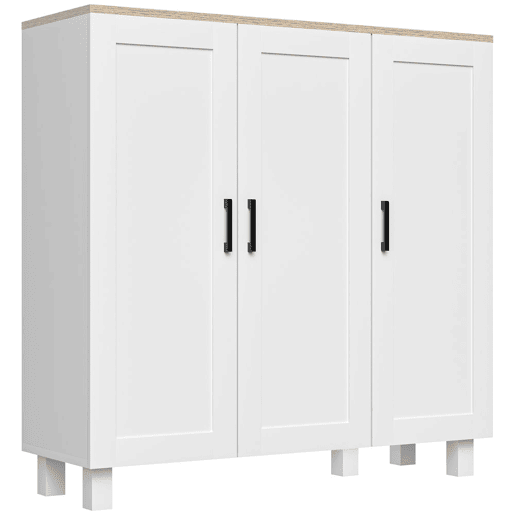 HOMCOM Aparador de 3 Portas, Aparador Estreito para Sala, Armário de Cozinha com Prateleiras Ajustáveis, para Cozinha, Entrada ou Quarto, 90x30x90 cm, Branco