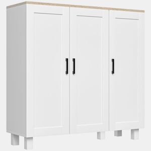 HOMCOM Aparador de 3 Portas, Aparador Estreito para Sala, Armário de Cozinha com Prateleiras Ajustáveis, para Cozinha, Entrada ou Quarto, 90x30x90 cm, Branco