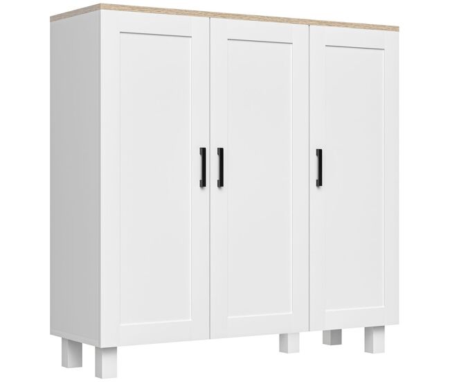 Homcom aparador de 3 puertas, aparador de salón estrecho, armario de cocina con estantes ajustables, para cocina, entrada, dormitorio, 90x30x90 cm, blanco