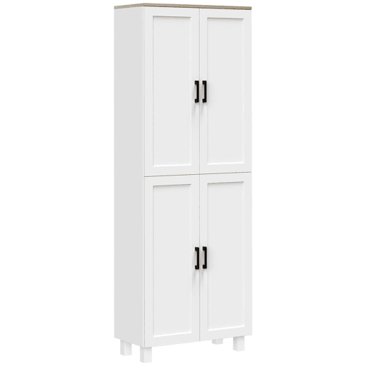 HOMCOM Aparador de 4 Portas, Móvel de Sala Estreito, Armário de Cozinha com Prateleiras Ajustáveis, para Cozinha, Entrada, Quarto, 60x30x171 cm, Branco