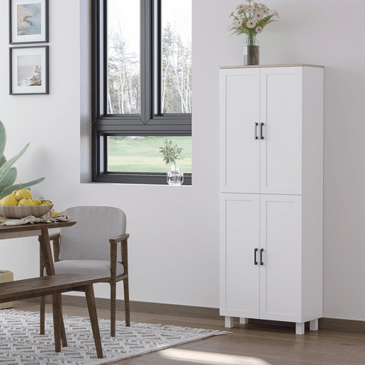 HOMCOM Aparador de 4 Portas, Móvel de Sala Estreito, Armário de Cozinha com Prateleiras Ajustáveis, para Cozinha, Entrada, Quarto, 60x30x171 cm, Branco
