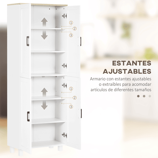 HOMCOM Aparador de 4 Portas, Móvel de Sala Estreito, Armário de Cozinha com Prateleiras Ajustáveis, para Cozinha, Entrada, Quarto, 60x30x171 cm, Branco