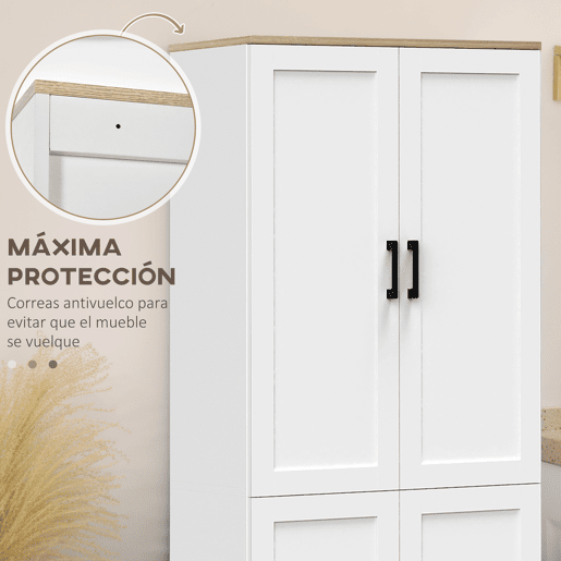 HOMCOM Aparador de 4 Portas, Móvel de Sala Estreito, Armário de Cozinha com Prateleiras Ajustáveis, para Cozinha, Entrada, Quarto, 60x30x171 cm, Branco