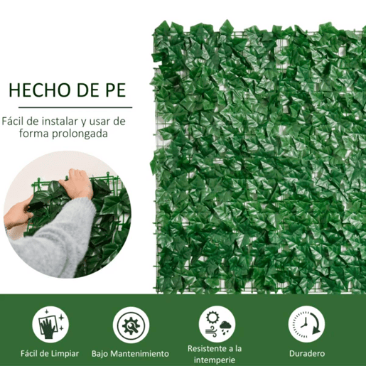 Outsunny Vedação Artificial em Rolo 3m Vedação de Privacidade para Balcão Jardim Exterior Planta Decorativa de Parede PE Verde