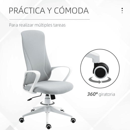 Vinsetto Cadeira de Escritório Giratória com Altura Ajustável Cadeira de Escritório Ergonómica com Apoio para os Braços Função de Inclinação e Encosto Alto para Sala de Estar Dormitório 62x56x110-119,5 cm Cinza
