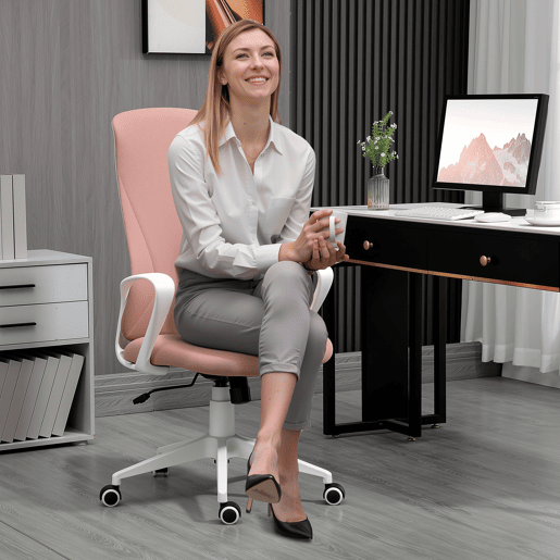 Vinsetto Cadeira de Escritório Giratória com Altura Ajustável Cadeira de Escritório Ergonómica com Apoio para os Braços Função de Inclinação e Encosto Alto para Sala de Estar Dormitório 62x56x110-119,5 cm Rosa