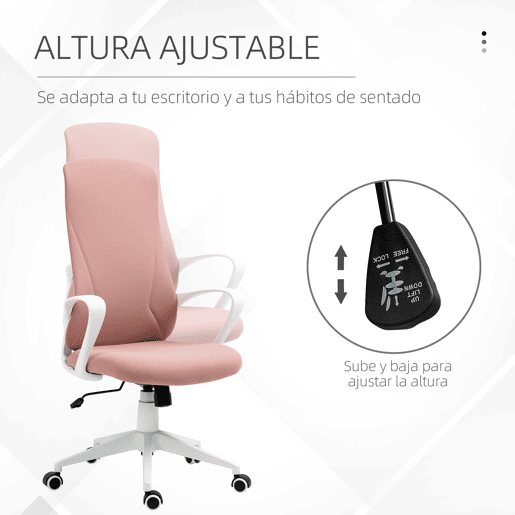 Vinsetto Cadeira de Escritório Giratória com Altura Ajustável Cadeira de Escritório Ergonómica com Apoio para os Braços Função de Inclinação e Encosto Alto para Sala de Estar Dormitório 62x56x110-119,5 cm Rosa