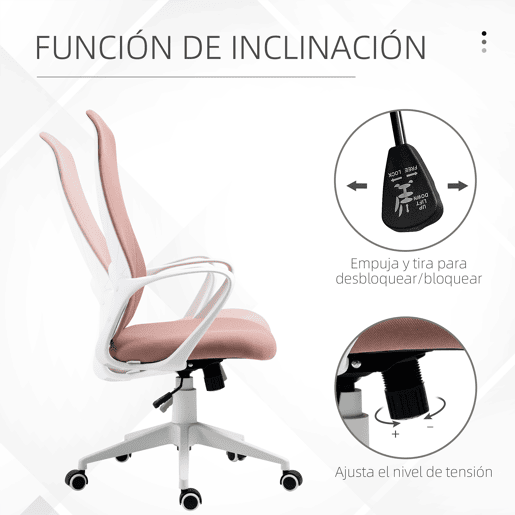 Vinsetto Cadeira de Escritório Giratória com Altura Ajustável Cadeira de Escritório Ergonómica com Apoio para os Braços Função de Inclinação e Encosto Alto para Sala de Estar Dormitório 62x56x110-119,5 cm Rosa