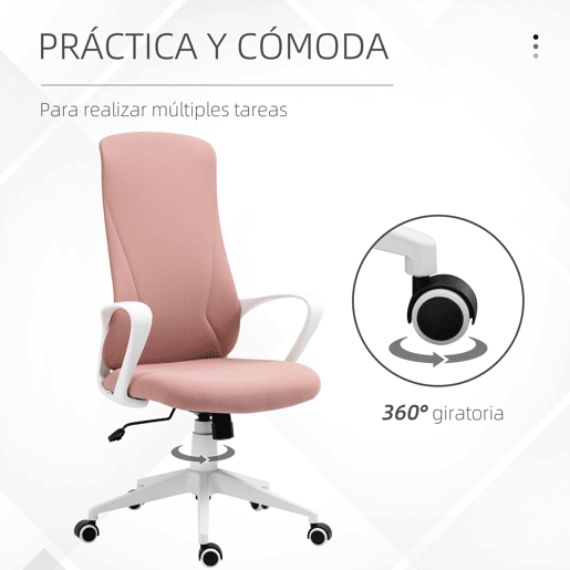 Vinsetto Cadeira de Escritório Giratória com Altura Ajustável Cadeira de Escritório Ergonómica com Apoio para os Braços Função de Inclinação e Encosto Alto para Sala de Estar Dormitório 62x56x110-119,5 cm Rosa