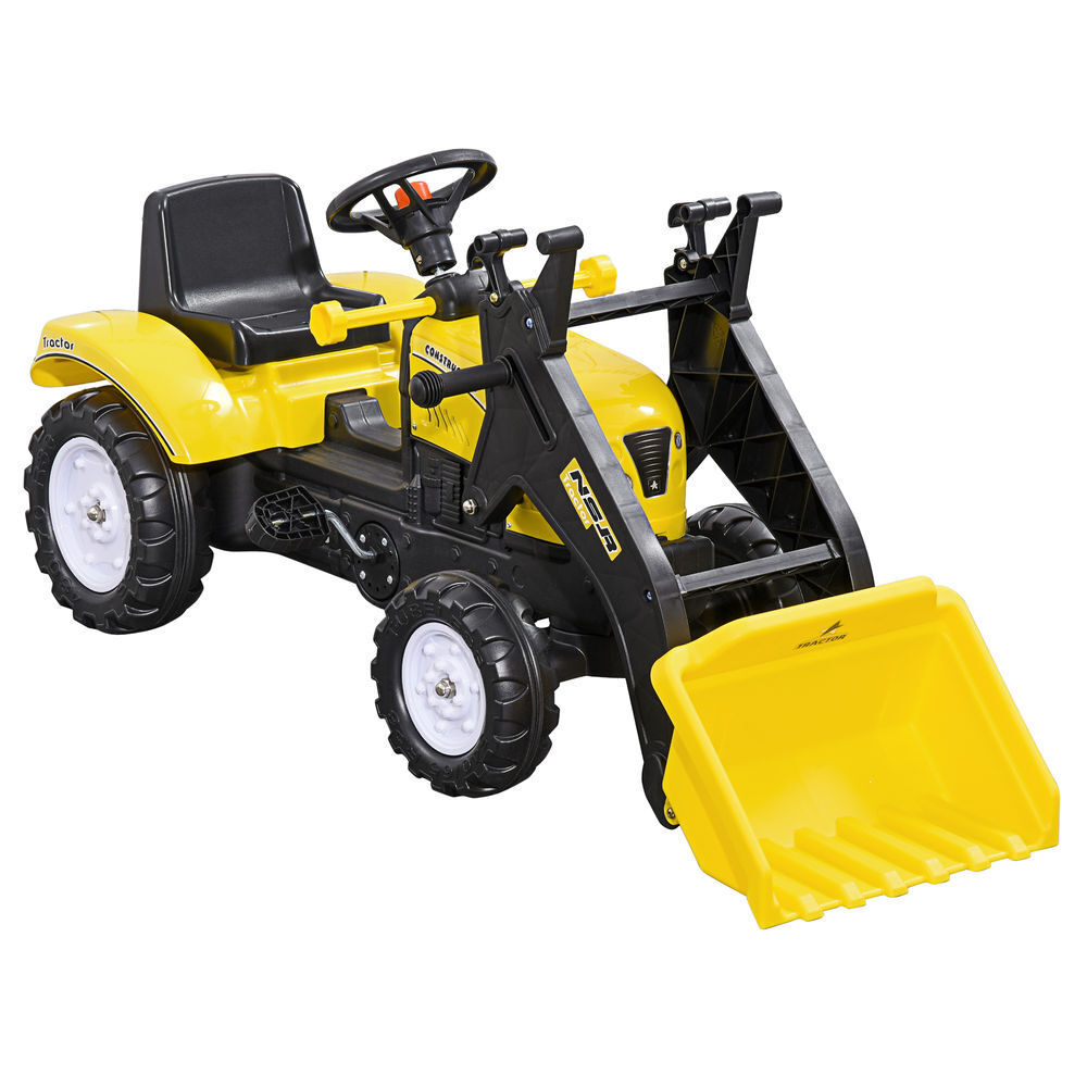 Homcom tractor a pedales para niños de 3 años excavadora camión con pala delantera juguete de montar coche de pedales carga 35 kg 114x41x52 cm amarillo