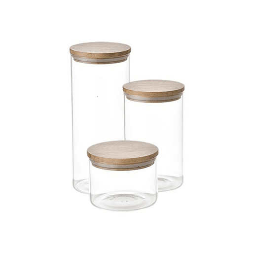 Conjunto de 3 Potes San Ignacio Cristal Transparente Bambu Conjunto de 3 Potes San Ignacio Cristal Transparente Bambu