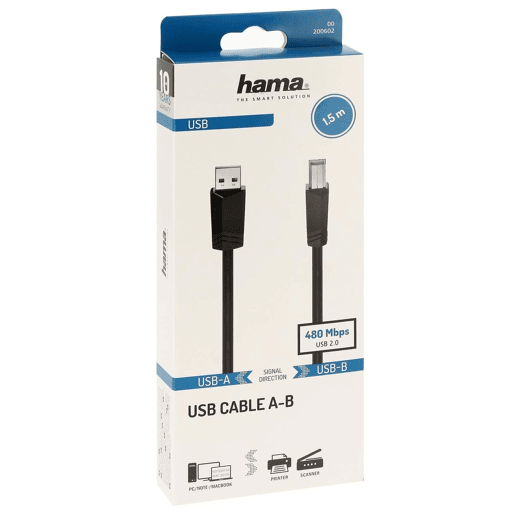Cabo USB 2.0 A para USB B Hama 00200602 1,5 m Preto Cabo USB 2.0 A para USB B Hama 00200602 1,5 m Preto
