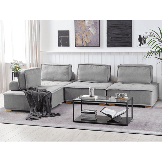 Sofá de canto modular TIBRO Tecido Cinzento 4 lugares à direita