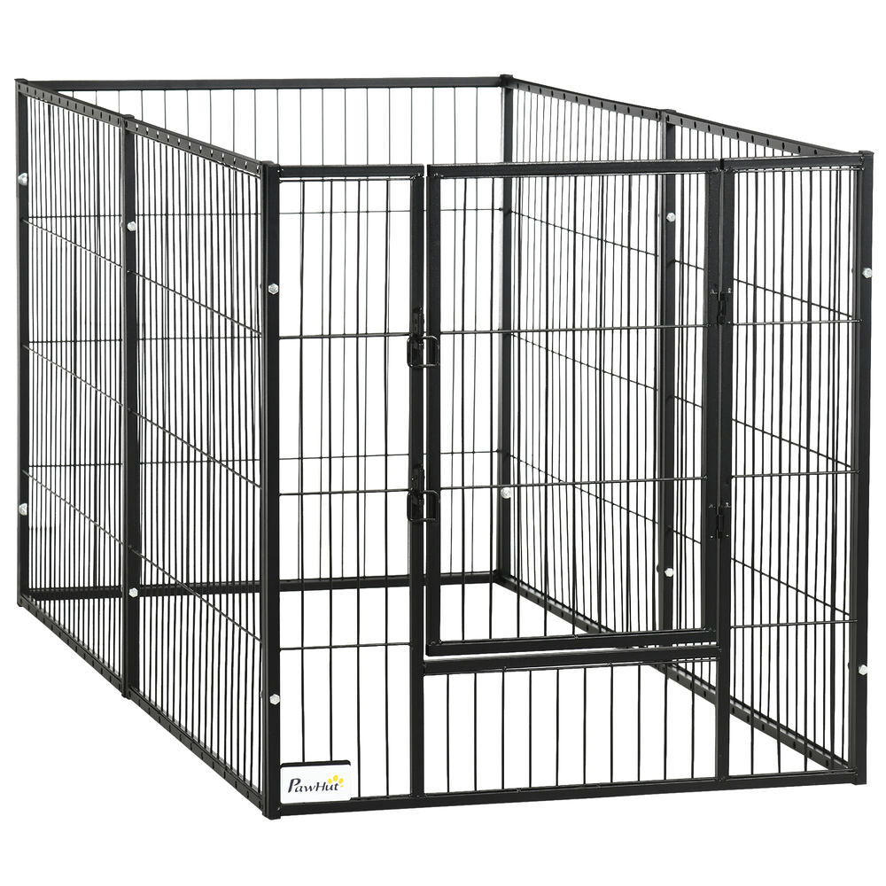 Pawhut parque para perros de 6 paneles ajustable corralito para perros cercado para mascotas con marco de acero 82,5-150x79x81 cm negro