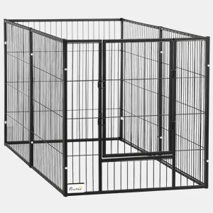 PawHut Parque para Cães de 6 Painéis Gaiola de Metal para Animais de Estimação com Largura Ajustável e Estrutura de Aço 82,5-150x79x81 cm Preto