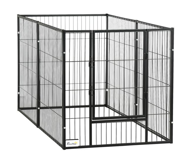 Pawhut parque para perros de 6 paneles ajustable corralito para perros cercado para mascotas con marco de acero 82,5-150x79x81 cm negro