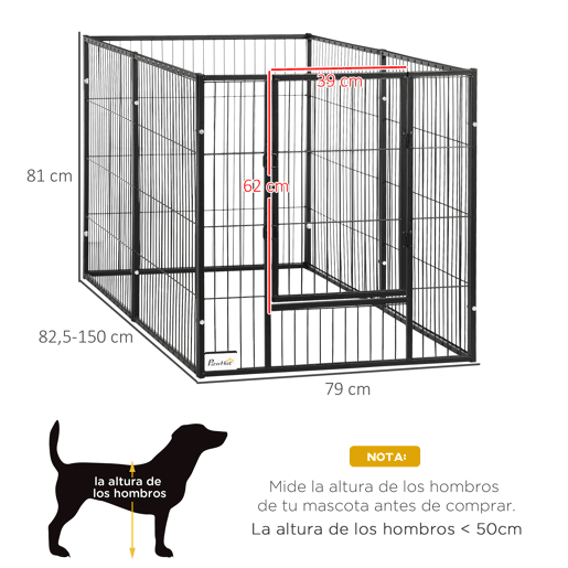 PawHut Parque para Cães de 6 Painéis Gaiola de Metal para Animais de Estimação com Largura Ajustável e Estrutura de Aço 82,5-150x79x81 cm Preto