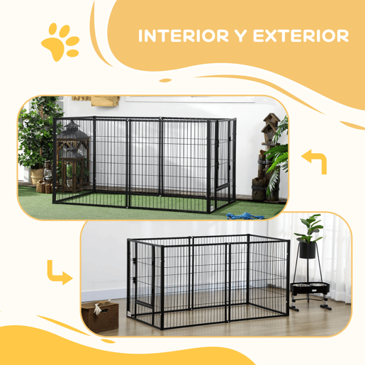PawHut Parque para Cães de 6 Painéis Gaiola de Metal para Animais de Estimação com Largura Ajustável e Estrutura de Aço 82,5-150x79x81 cm Preto