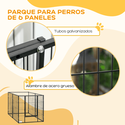 PawHut Parque para Cães de 6 Painéis Gaiola de Metal para Animais de Estimação com Largura Ajustável e Estrutura de Aço 82,5-150x79x81 cm Preto