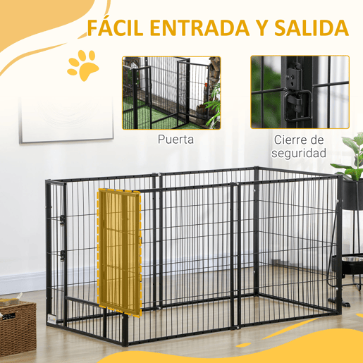 PawHut Parque para Cães de 6 Painéis Gaiola de Metal para Animais de Estimação com Largura Ajustável e Estrutura de Aço 82,5-150x79x81 cm Preto