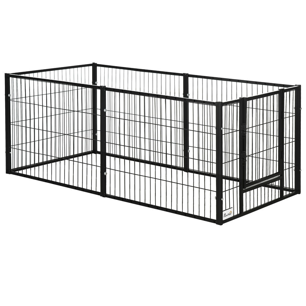 Pawhut parque para perros de 6 paneles corralito para perros cercado para perros con ancho ajustable y marco de acero 82,5-150x79x61 cm negro