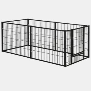PawHut Parque para Cães de 6 Painéis Gaiola de Metal para Animais de Estimação com Largura Ajustável e Estrutura de Aço 82,5-150x79x61 cm Preto