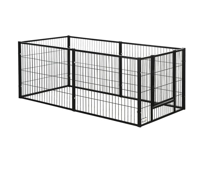 Pawhut parque para perros de 6 paneles corralito para perros cercado para perros con ancho ajustable y marco de acero 82,5-150x79x61 cm negro