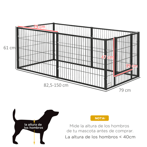 PawHut Parque para Cães de 6 Painéis Gaiola de Metal para Animais de Estimação com Largura Ajustável e Estrutura de Aço 82,5-150x79x61 cm Preto PawHut Parque para Cães de 6 Painéis Gaiola de Metal para Animais de Estimação com Largura Ajustável e Estrutura de Aço 82,5-150x79x61 cm Preto