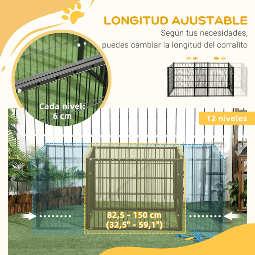 PawHut Parque para Cães de 6 Painéis Gaiola de Metal para Animais de Estimação com Largura Ajustável e Estrutura de Aço 82,5-150x79x61 cm Preto PawHut Parque para Cães de 6 Painéis Gaiola de Metal para Animais de Estimação com Largura Ajustável e Estrutura de Aço 82,5-150x79x61 cm Preto