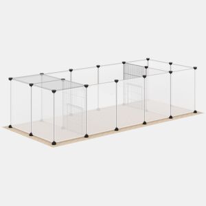PawHut Cerca para Animais DIY com Esteira Parque para Pequenos Animais com 20 Painéis de Resina Gaiola Modular para Porquinhos-da-Índia e Ouriços 175x70x45 cm Branco
