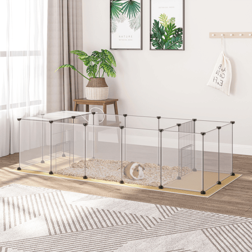 PawHut Cerca para Animais DIY com Esteira Parque para Pequenos Animais com 20 Painéis de Resina Gaiola Modular para Porquinhos-da-Índia e Ouriços 175x70x45 cm Branco PawHut Cerca para Animais DIY com Esteira Parque para Pequenos Animais com 20 Painéis de Resina Gaiola Modular para Porquinhos-da-Índia e Ouriços 175x70x45 cm Branco
