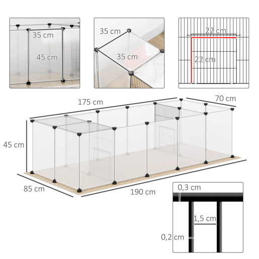 PawHut Cerca para Animais DIY com Esteira Parque para Pequenos Animais com 20 Painéis de Resina Gaiola Modular para Porquinhos-da-Índia e Ouriços 175x70x45 cm Branco PawHut Cerca para Animais DIY com Esteira Parque para Pequenos Animais com 20 Painéis de Resina Gaiola Modular para Porquinhos-da-Índia e Ouriços 175x70x45 cm Branco