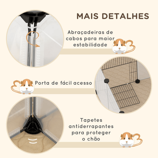 PawHut Cerca para Animais DIY com Esteira Parque para Pequenos Animais com 20 Painéis de Resina Gaiola Modular para Porquinhos-da-Índia e Ouriços 175x70x45 cm Branco PawHut Cerca para Animais DIY com Esteira Parque para Pequenos Animais com 20 Painéis de Resina Gaiola Modular para Porquinhos-da-Índia e Ouriços 175x70x45 cm Branco