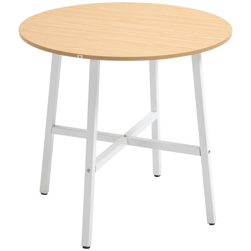 HOMCOM Mesa de Sala de Jantar Redonda para 4 Pessoas Mesa de Cozinha Moderna com Pés de Aço Ø80x76 cm Madeira e Branco